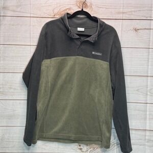 Columbia Mens Fleece Pullover Charcoal Olive Green Snap Neck AM0251 Large